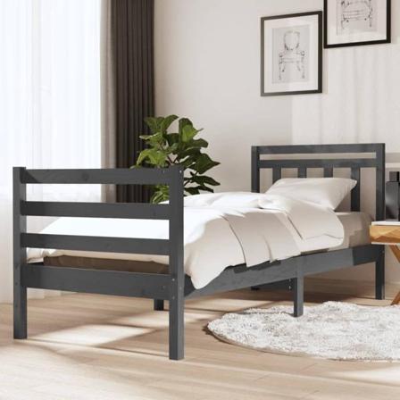 Vidaxl Sängram Grå Massivt Trä 90x200 Cm Grå