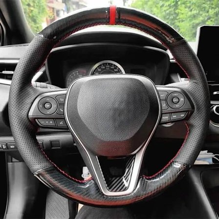 Rattkåpa bil svart äkta läder kolfiber för kompatibel med Toyota Camry 2018-2019 Avalon 2019 Corolla 2019-2020 RAV4 2019