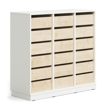 Regał szkolny CASPER, 18 szuflad, podstawa, biały/brzoza