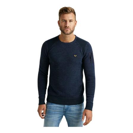 PME Legend, Long sleeve r-neck cotton rib sky captain Blauw, Heren, Maat:M
