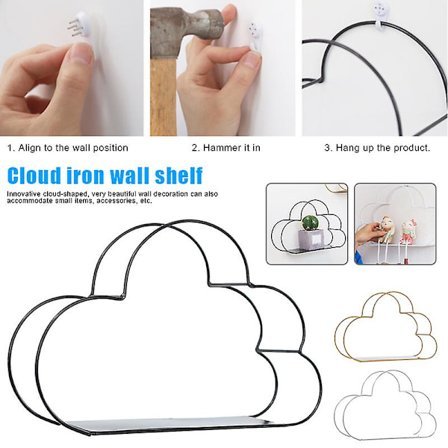 Vägghylla i smide molnformad vägghylla för förvaring Kompatibel med sovrum heminredning