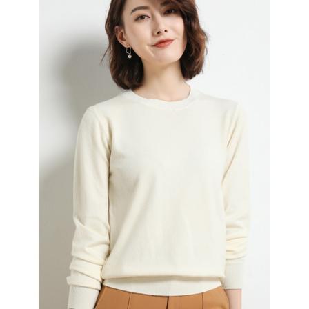 Strik til kvinder efterår vinter sweater tynd rund hals Casual base Matchende afslappet uld Beige XL