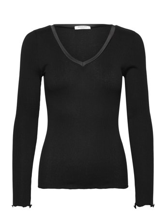 Rosemunde Rwbeatha Silk V-Neck Satin Tape T-S - Black - M