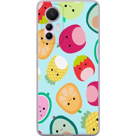 Kompatibel Mobilcover til Xiaomi 12 Lite Mønster af kawaii frugter som jordbær citron ananas og avocado på lyseblå baggrund