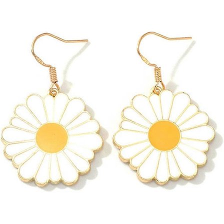 Emaljerade Daisy Hängande Örhängen Lätta Solros Tiny Små Daisy Drop Örhängen för Kvinnor och Flickor Vit -