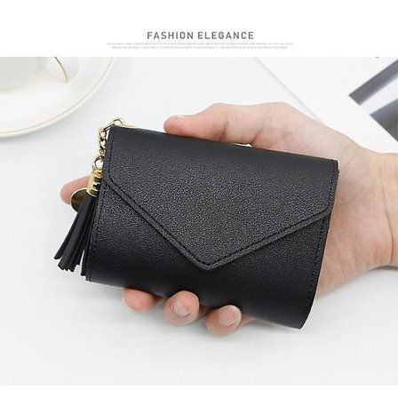 Slim Plånbok Fällbar Konstläder Kontantkort Hållare Plånbok För Shopping(Svart)