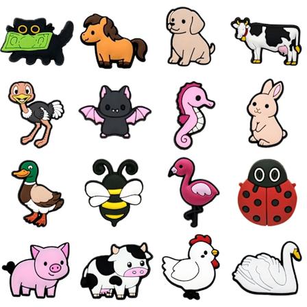1/16 stk. Skocharms Søde Farmdyr Kawaii Kanin Pink Gris Hund Kat Sko Spænde Pin Tilbehør Kvinder Mænd Sko Dekoration Gave 16set 1
