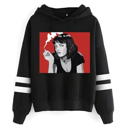 Pulp Fiction Printed Hoodies Dam Ulzzang Pullover Harajuku Casual Streetwear Rolig Tecknad Grafisk Sweatshirt Y2k Toppar Kvinna black586 L
