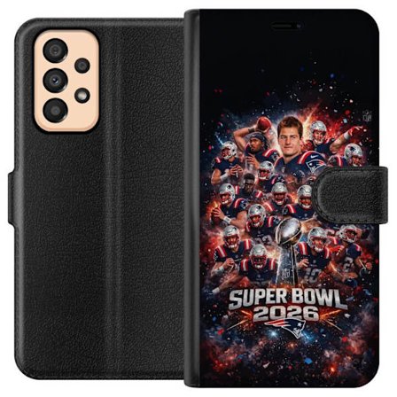 Yhteensopiva Lompakkokotelo Samsung Galaxy A33 5G Super Bowl 2026 juliste, jossa New England Patriots ja NFL-mestaruuspalkinto räjähtävän urheilullise