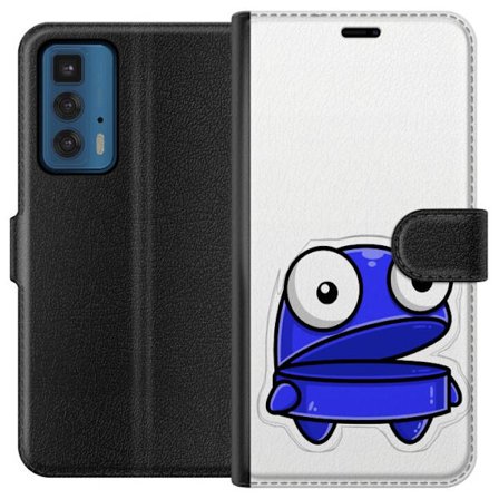 Yhteensopiva Lompakkokotelo Motorola Motorola Edge 20 Pro Sininen piirroselokuva hahmo, jolla on avoin ilme ja suuret silmät hauskaan kuvitukseen