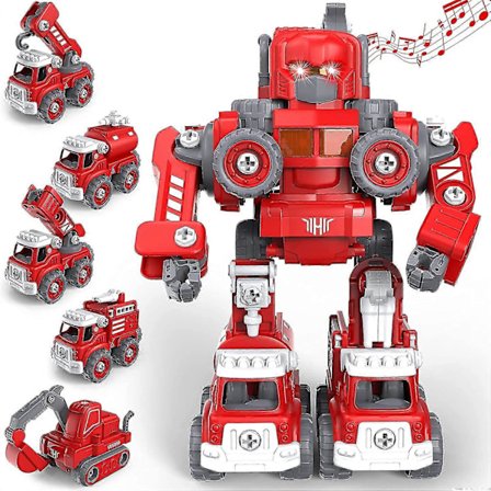 5 I 1 Brandbil Legetøj Børn Konstruktionslegetøj, Transformer Robot Legetøj Pædagogisk Konstruktionskøretøjer Legetøjsgave Til Børn Fødselsdag Jul