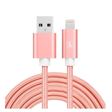 SiGN USB till Lightning -kaapeli, 2.1A, 3m, nailon - pinkki