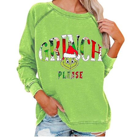 Kvinnor Jul The Grinch Print Långärmad Sweatshirt Xmas Pullover Tunika Toppar