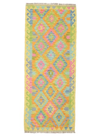 Tissé À La Main Kilim Afghan Old Style Tapis 80X201 De Laine Orange/Vert Petit