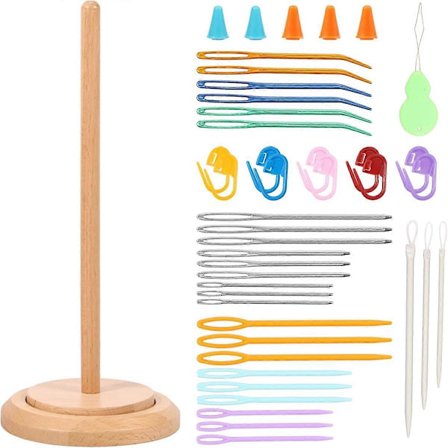 Garnhållare i trä, bärbar slät garnhållare dispenserkit med roterande mekanism för virkning och stickning