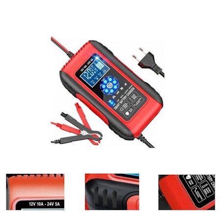 Älykäs akkulaturi 10A 12V/24V LiFePO4 akkulaturi autoille ja moottoripyörille Automaattinen automaattinen ylläpitäjä LCD-näytöllä Korjaustoiminto 