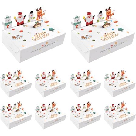10 stk Julekonfektæsker til gaver 3D Søde Lille Dyr Julemand Julekage Gaveæsker til Bageri Konfekt Cupcake Jul Ferie (Hvid)