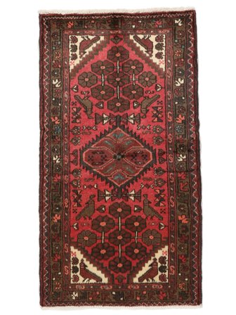 Hamadan Teppich Handgeknüpft 74X134 Schwarz/Dunkelrot