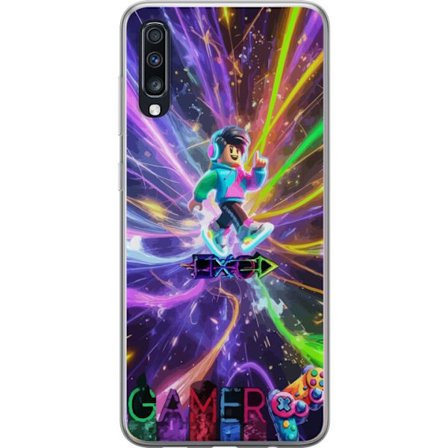 Kompatibelt Mobilskal till Samsung Samsung Galaxy A70 AC DC-logotyp delad i röd eld och blå rök, dramatisk rockestetik med kraftfull kontrast mot s