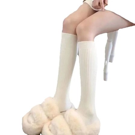 Hvide 2 par; Størrelse: One Size - Lange bomuldsstrømper til kvinder, 2 par, varme vinterstrømper, knæstrømper, unisex strikkede strømper