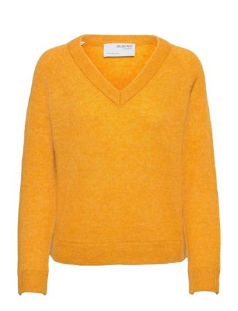 Slflulu Ls Knit V-Neck Yellow Selected Femme