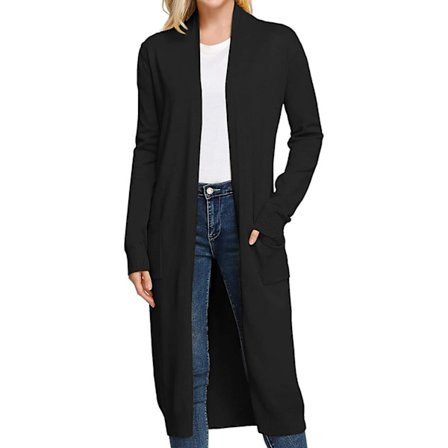 Essensiell Ensfarget Åpen Front Maxi Lang Strikket Cardigan Genser For Kvinner