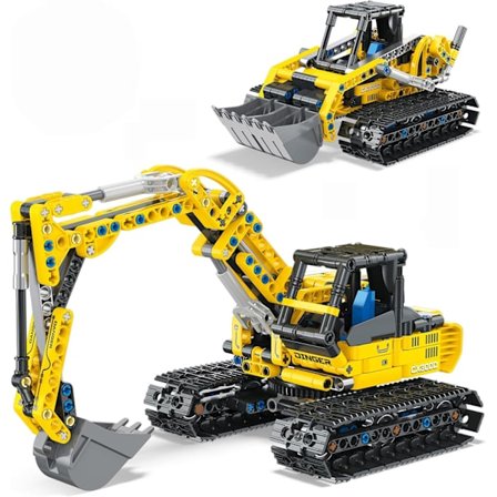 Byggsats för Byggfordon, 2-i-1 Grävmaskin och Bulldozer STEM-leksaker med 399 Delar för Kreativt Lärande