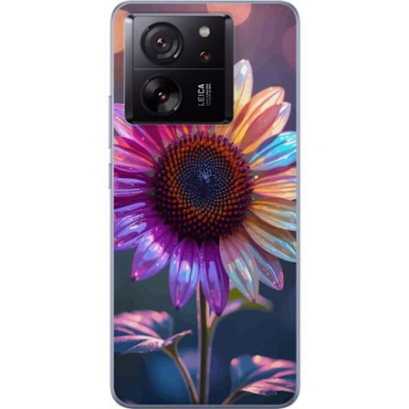 Kompatibelt Mobildeksel til Xiaomi 13T Pro Irideserende blomst med glitrende kronblad i rosa lilla og gull mot myk bokeh bakgrunn