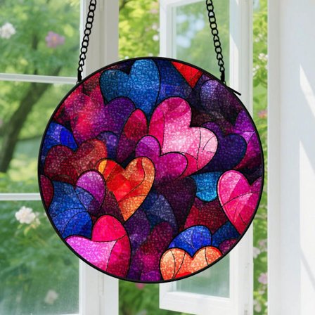 Abstrakti sydän tilkkutäkki Ikkuna Ripustettava Aurinkosieppari - Ripustettava akryylikyltti mukautettuun pariskunta koristeeseen, vuosipäivälahjaksi 