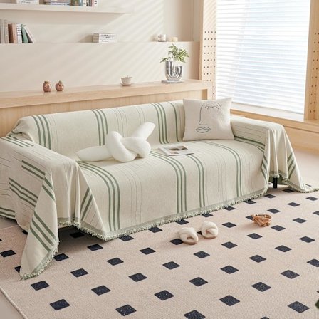 Sofföverdrag Beige Grön Soffskydd för 2-Sits Soffa Vertikala Ränder, 180x300 cm - A1# Grön (vertikala ränder)