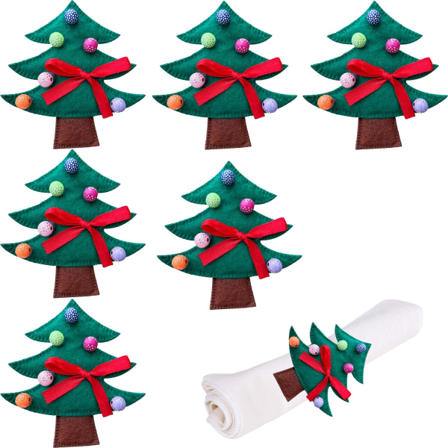 Sett med 6 røde servietterringer Klutserviettholder for hjemmekjøkkenpynt (juletre) Christmas Tree