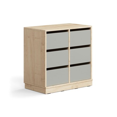 Student storage CASPER, 6 drawers, base frame, birch/grey