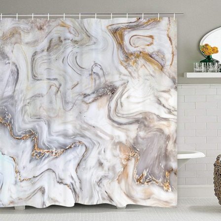 2025 Nytt duschdraperi i marmor, grått guld vitt duschdraperi med 12 krokar, vattentätt tyg abstrakt konst duschdraperi
