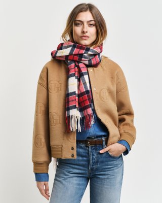 GANT - Rutet ullskjerf til dame ruby red