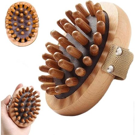 Håndholdt massagebørste i træ til skrabning af mave og ben, trykbørste, massagebørste til at lindre muskelspændinger, 33 perler, 2 stk.