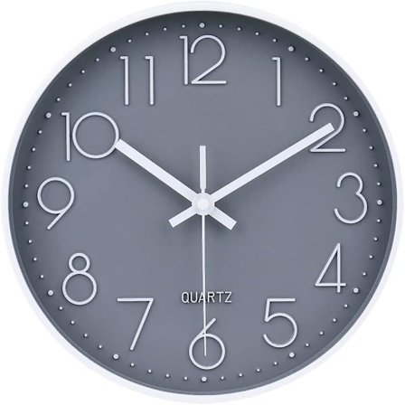 25 cm Grå Väggklocka Batteridriven Tyst & Icke-Tickande Väggklocka för Hem, Badrum,