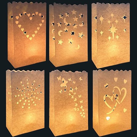 30 stk. lysesække, flammehæmmende papirlygter, genanvendelige, hvide