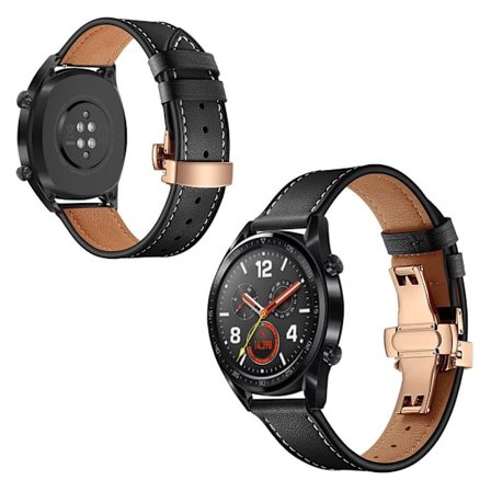 Huawei Watch GT / 2 / Watch Magic klockarmband i äkta läder - Svart / Roséguld