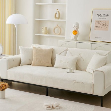 Tvättbara Chenille Sofföverdrag Halkfria 1 2 3-sits Sofföverdrag för Sektions- L-formad Soffa i Mjölkfleece Beige