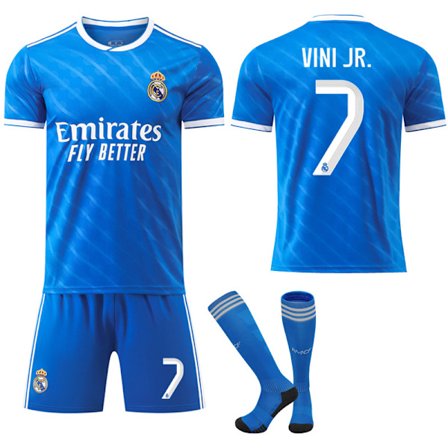 25-26 Real Madrid Bortedrakt Blå Fotballdrakt med Sokker Nr. 7 VINI JR