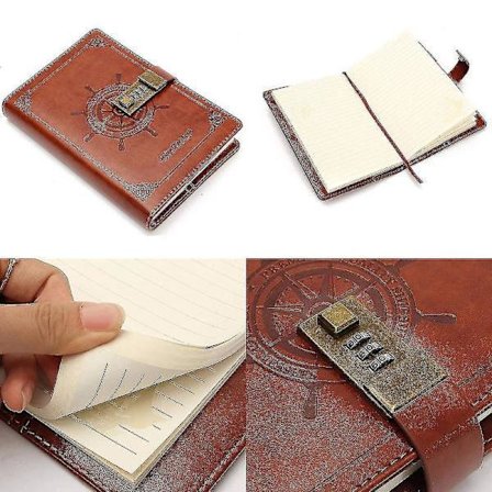 Dagbok med lås Lærjournal Passordkombinasjon Lås Notatbok Hemmelig Journal Skrive Notatbok Pu Brun Stil-yvan