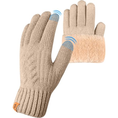 Vinterhandsker til damer med fleecefor, touchscreen-venlige varme, strækbare, tykke strikkede handsker, uldhandsker, termiske handsker, udendørs 