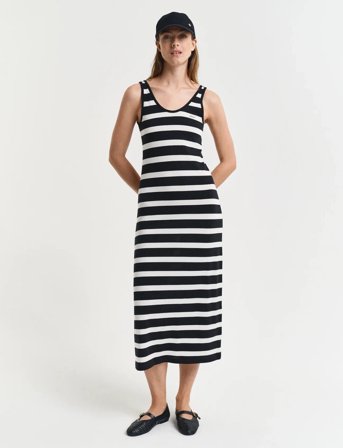 GANT Striped Tank Top Jersey Midi Dress - Black - M