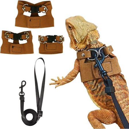 Skægagame Sele Snor Sæt Firben Sele, Firben Reptil Gå Snor til Skægagamer Reptiler (Brun)