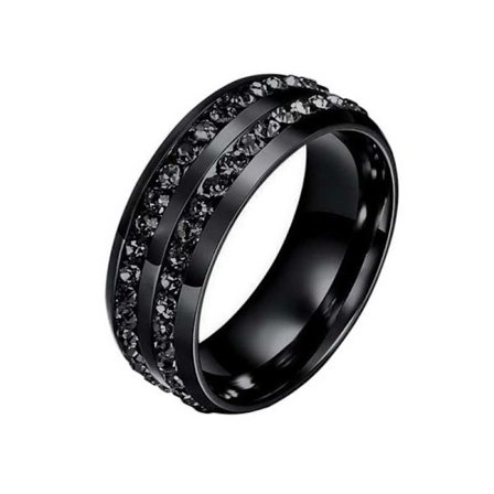 Ring svart Rostfritt Stål med Kristaller