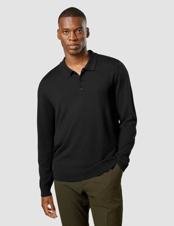 Shaping New Tomorrow - Premium Merino Long Sleeve Polo - Black - Herre - Størrelse L