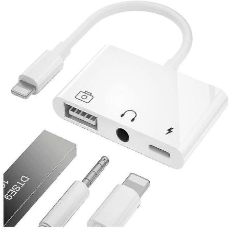 Lightning til USB 3 kameraadapter, 3 i 1 USB hun OTG-adapter med 3,5 mm hodetelefonkontakt + ladesplitter kompatibel med iPhone 11 / x / xs /8p