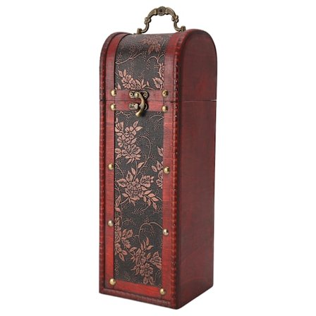 Antik Vinlåda 1 Flaska Blomstertryck Dekorativ Retro Vinpresentförpackning med Handtag för Hem Bröllop Inflyttningsfest