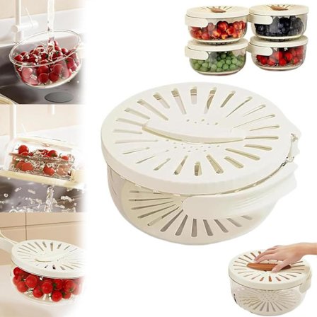 2-in-1 Valutusastia, Monitoiminen Hedelmä- ja Vihannessäiliö Kannella, 2-in-1 Valutusastia ja Siivilä Taitettavalla Kahvalla