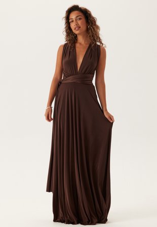 Goddiva - Multi Tie Maxi Dress - Dark brown - Kläder - - Bubbleroom